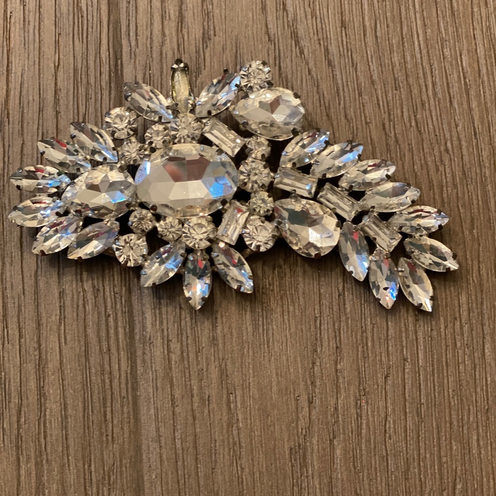 Vintage Victorian Rhinestone XLarge Leaf Branch Brooch Pin C - Clasp Fabulous